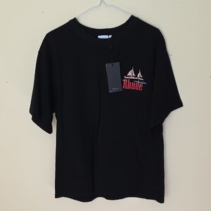 Rhude Black Tee with Nautical Graphic
